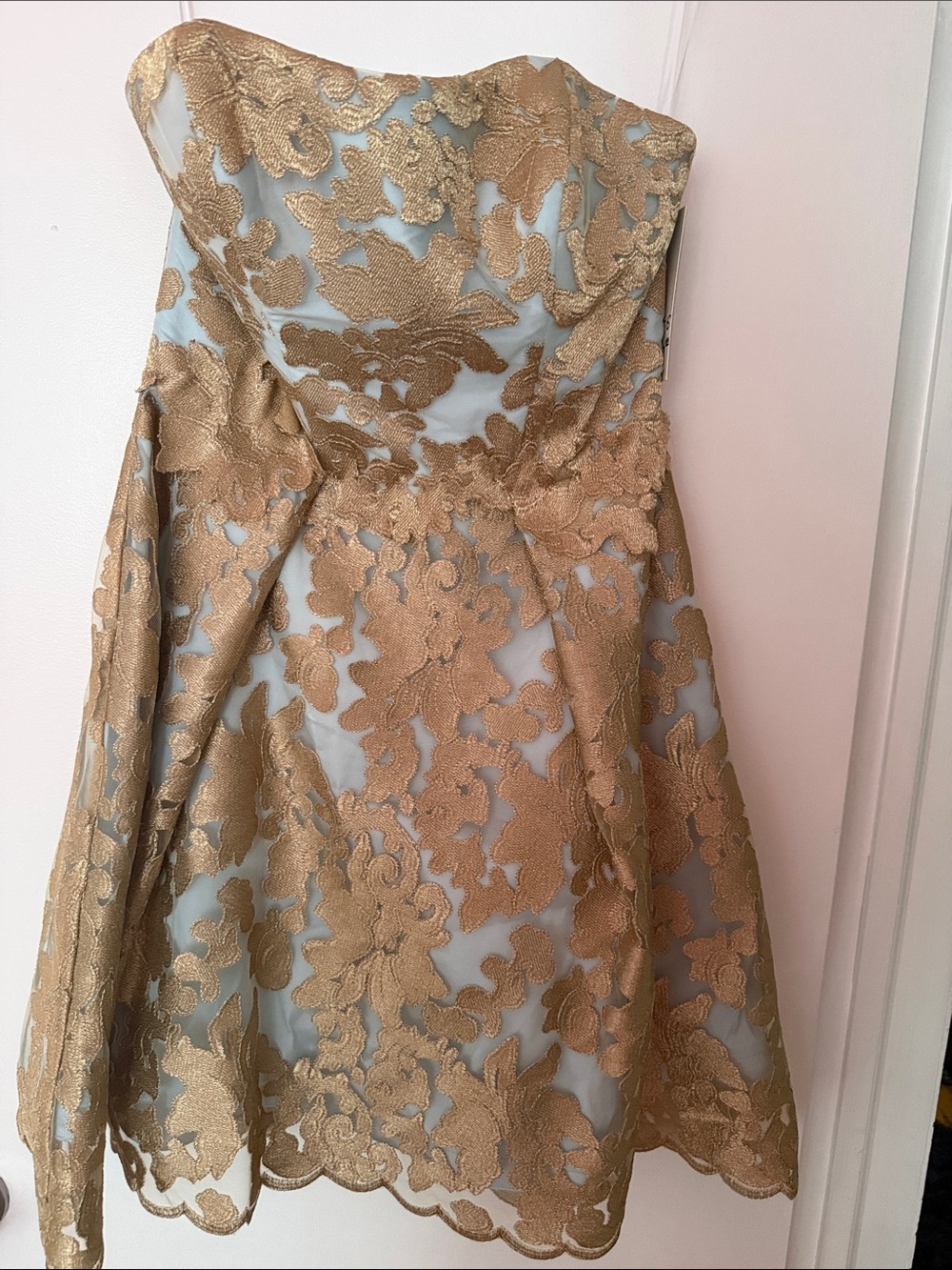 Nicole Bakti Gold Floral Lace Party Dress